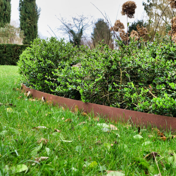 Bordures en corten dans un jardin